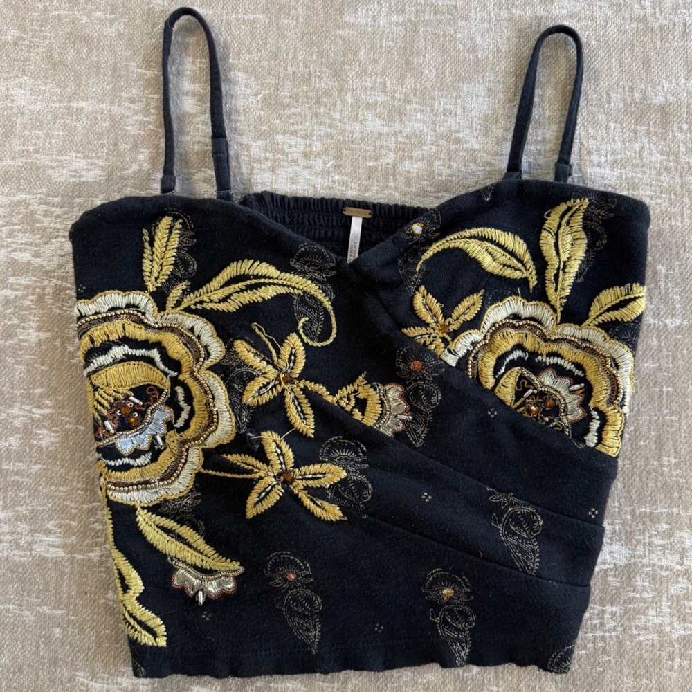 Free People Bustier Top Womens Small Black Whimsigoth Cotton